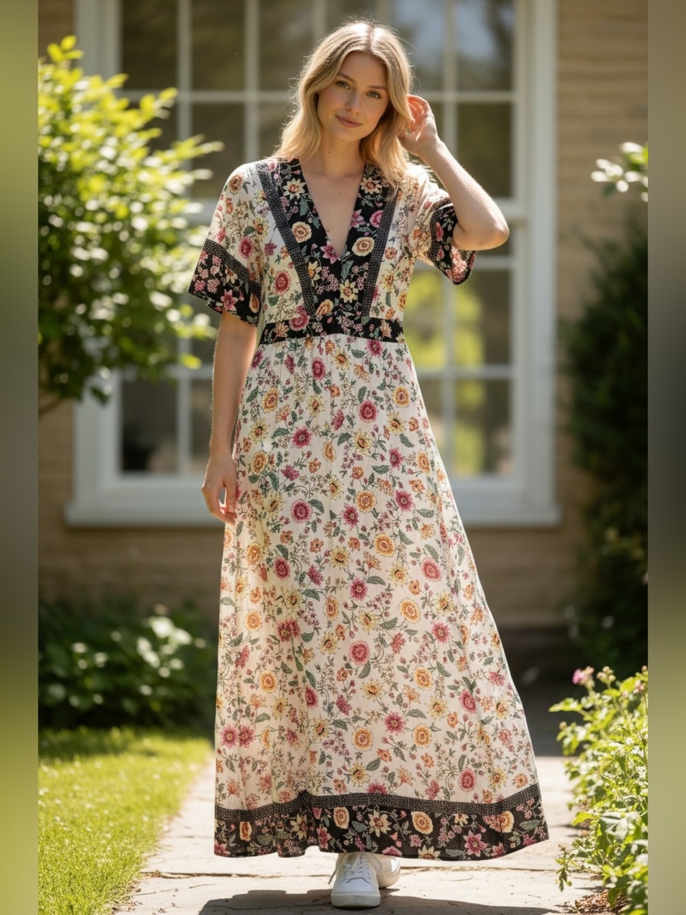 Forever 21 Floral Boho Maxi Dress Size M | Cottagecore Festival Prairie Dress